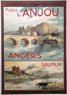 1920s Original French Railway Poster Visitez L'Anjou (Angers Saumur) A. Dubos Lithograph Poster