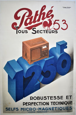 1934 Original Vintage Radio Poster, Pathe Brand Original Lithograph