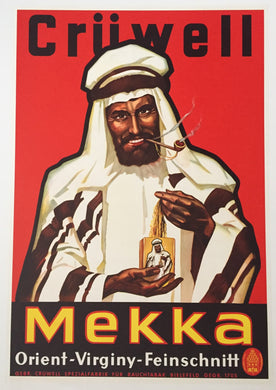 1940s Original German Poster, Cruwell Tabak Smoking Arab