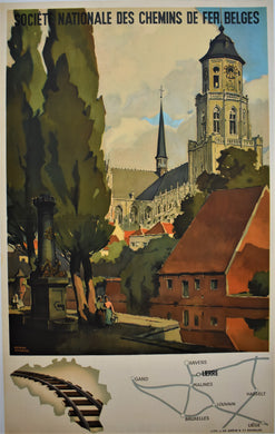 1946 Original Belgian Railway Poster Lierre.  Société Nationale des Chemins de Fer Belges