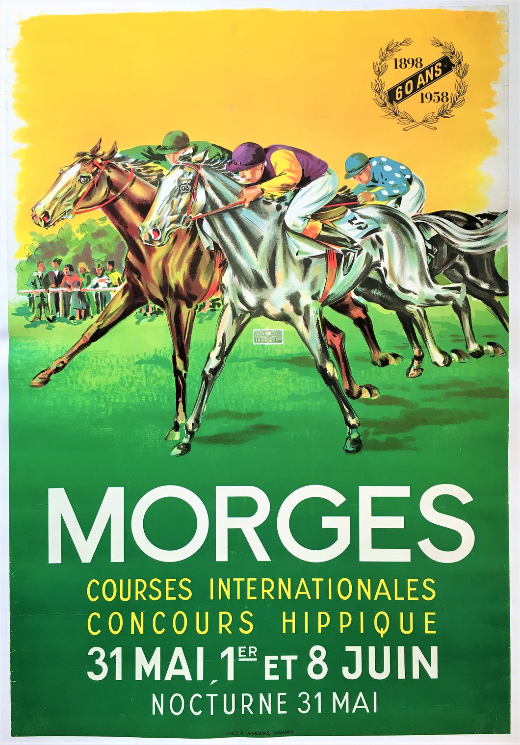 1958 International Horse Race Poster - Morges France