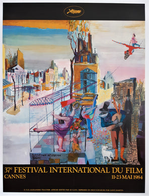 Very Large and Colorful 1984 Poster Lithograph for the 37th International Film Festival in Cannes, France
