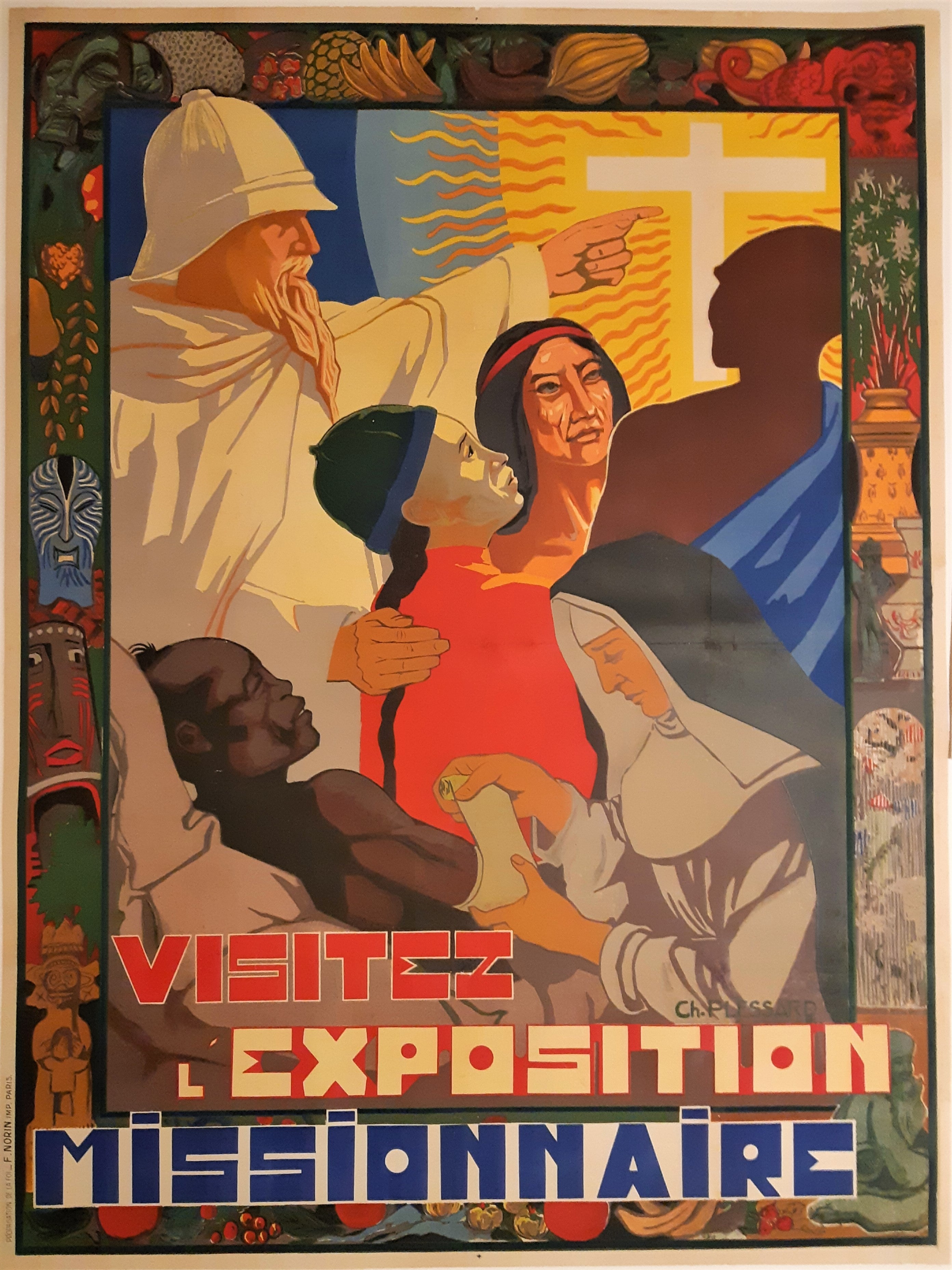 Very Large Original French Colonial Exposition Missionary Poster - 192 ...