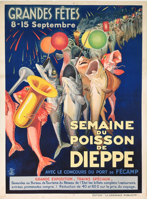 Amazing Original Dieppe Fish Week Travel Poster.
