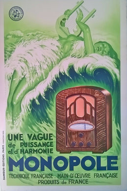 Beautiful Art Deco Radio Monopole Lithograph poster, 1934.
