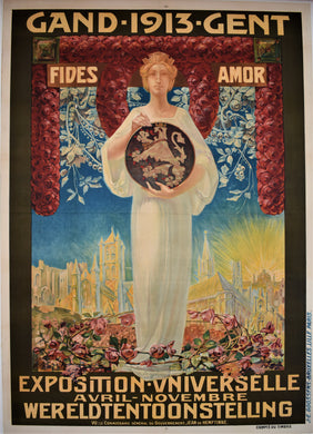 Beautiful Large and Original 1913 Art Nouveau Poster Universal Expo, Ghent Belgium