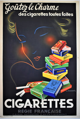 Beautiful and Colorful Art Deco Cigarettes Original Poster, 1930s