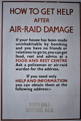 British Second World War London Blitz “Air-Raid Damage Guidance Poster Great Original Piece of HIstory