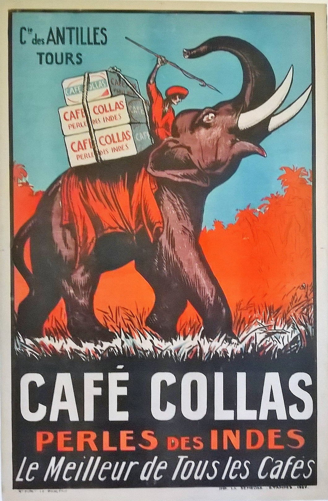 Café Collas - Perles des Indes 1927 Original Lithograph Advertising Poster