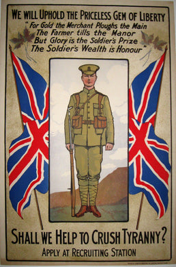 Canadian WWI Original Recruiting Poster, Uphold the Priceless Gem of Liberty, 1916