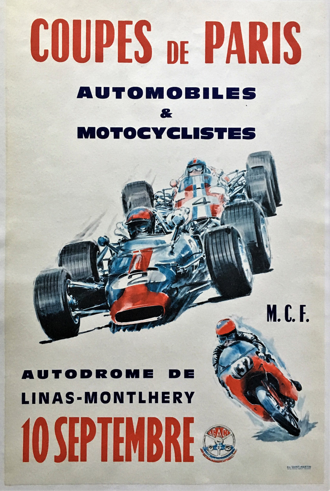 Coupes de Paris Original 1960s Race Car Poster