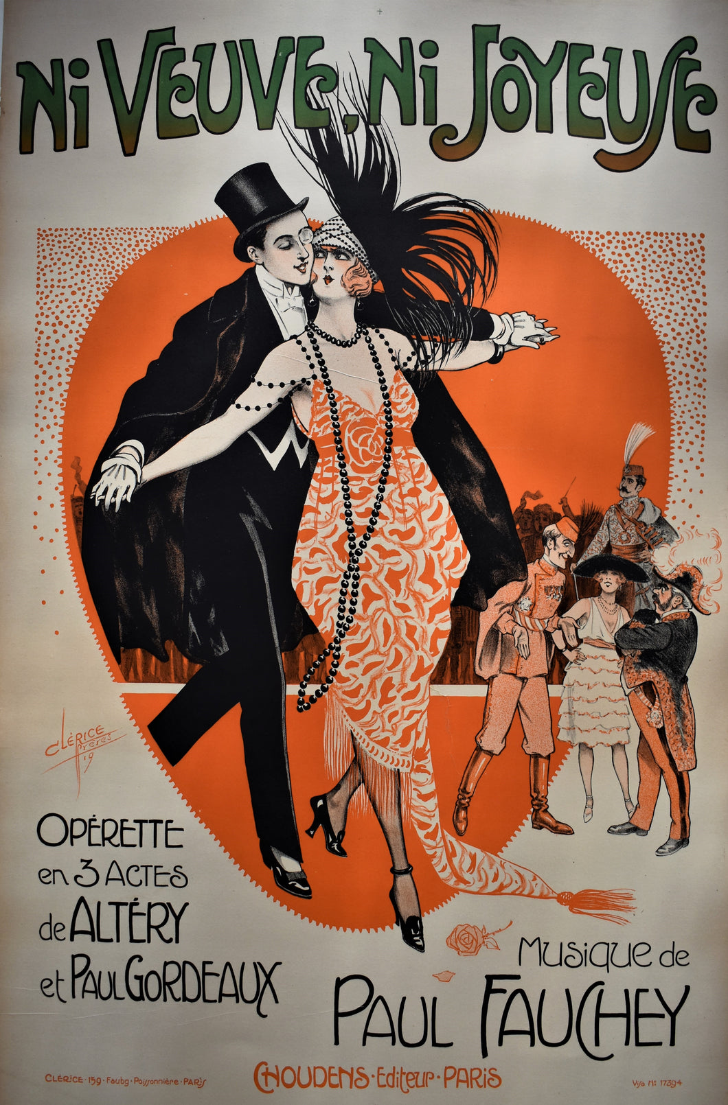 Excellent Original 1919 French Operette Lithograph Poster Ni Veuve, Ni Joyeuse