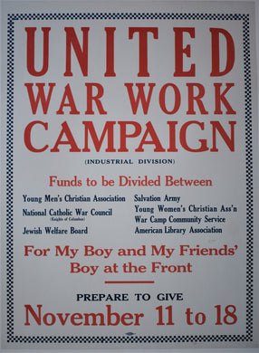 First World War American United War Work Campaign 1918 - Original Poster