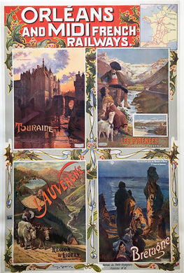 French 1900s Railway Poster for the Orleans and Midi French Railways, written in English