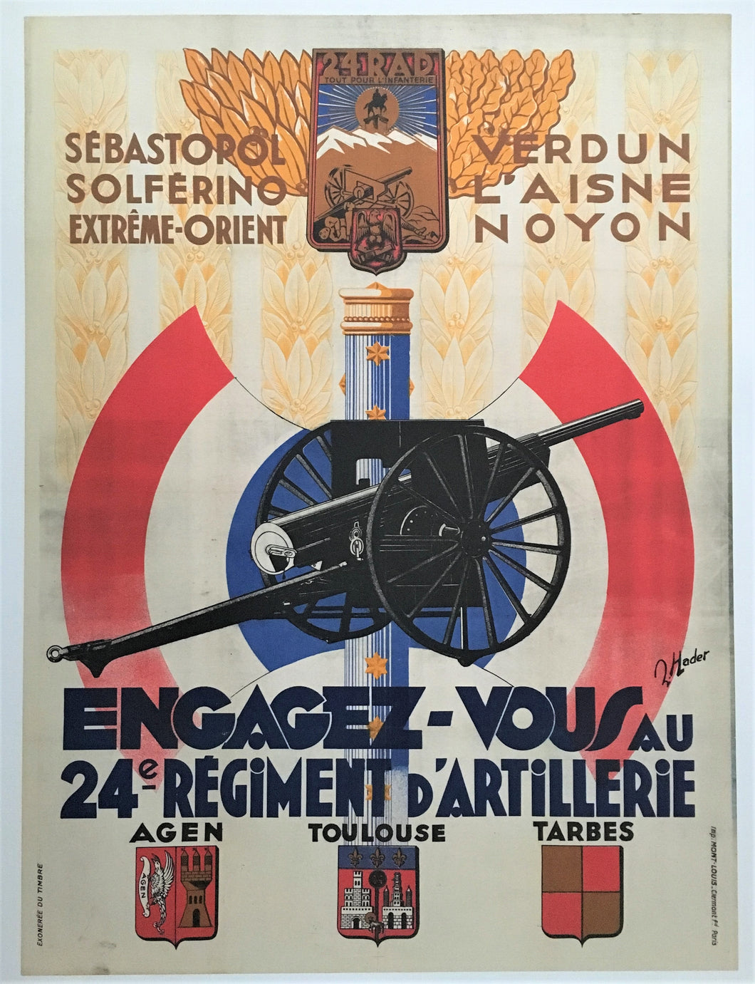 French 1920s Recruiting Poster for the 24th Regiment of Artillery