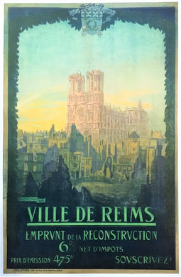 French First World War Original Reconstruction Poster for City of Reims