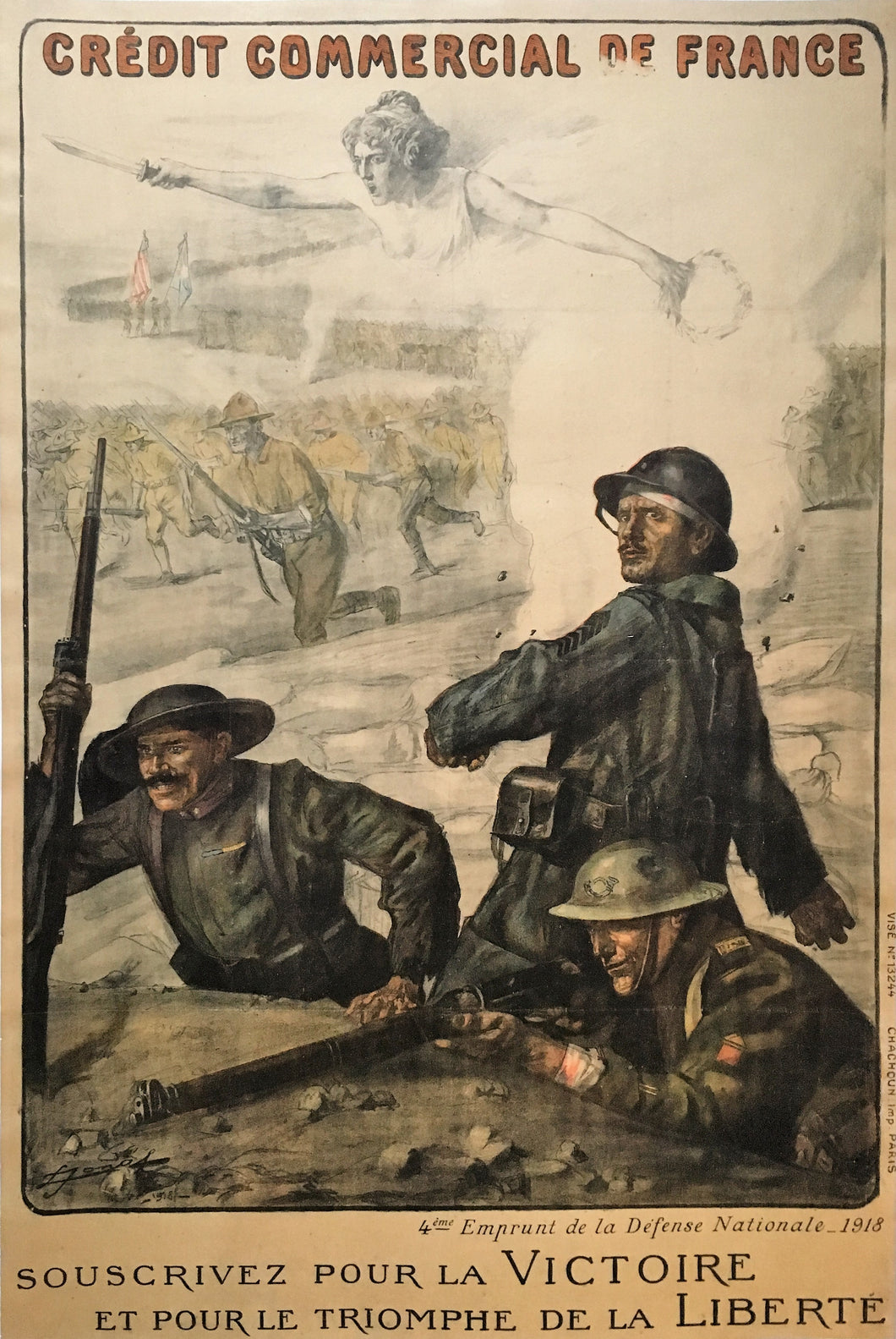 French Original 1918 Great War Bond Drive Poster featuring the main Allies