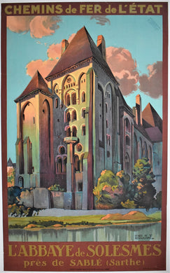 French State Railways, ca1920s Poster, L'abbaye de Solesmes près de Sablé (Sarthe). Chemins de fer de l'Etat.