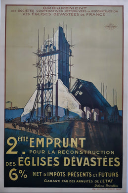 Great War French Poster for the Rebuilding of French Churches. 1920