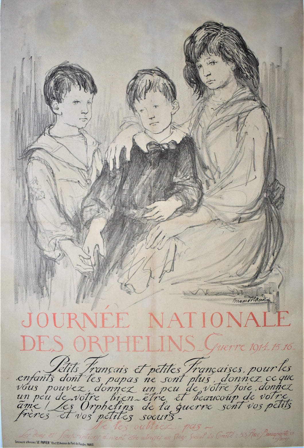 Great War National Orphans Day Poster - France 1916 - Original Lithograph