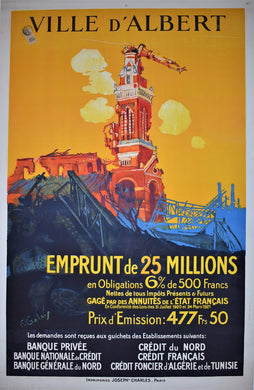 Historically Significant First World War Ville d'Albert Original Loan Lithograph Poster