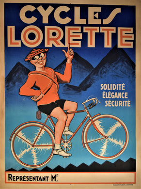 Large Original Cycles Lorette 1920s Poster