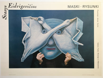 Mask Drawings, Original Polish Lithograph Poster by Stasys