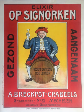 Op Signorken, Liqueur de Malines Flemish Alcohol Poster, ca1900s