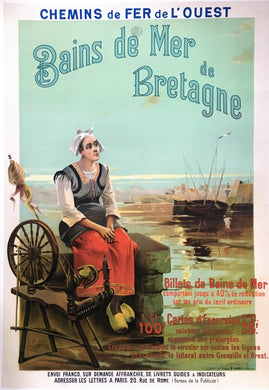 Original 1890s French Travel Poster for Bains de Mer de Bretagne