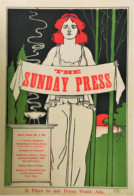 Original 1895 Sunday Press Poster, Art Nouveau Style.