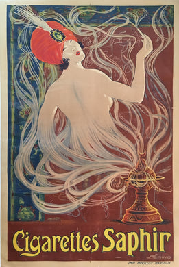 Original 1910 Cigarettes Saphir Lithograph Poster