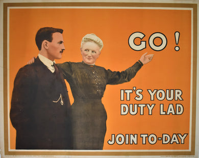Original 1915 British Great War Recruiting Poster It's Your Duty Lad 1915