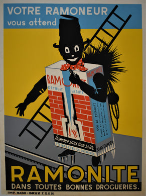 Original 1920s Chimney Sweep Advertising Poster Ramonite