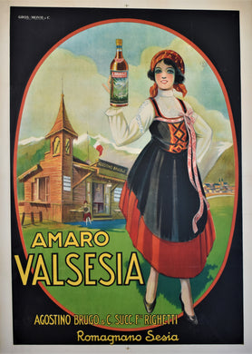 Original 1920s Italian Spirits Poster for Amaro Valsesia