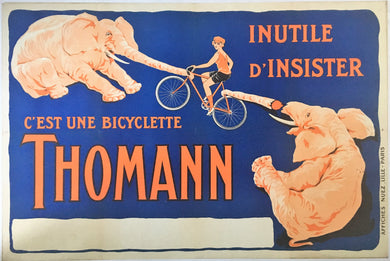 Original 1920s Thomann Cycle Poster - Stronger than Elephants! 