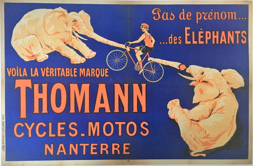 Original 1920s Thomann Cycle Poster, Nanterre Stone Lithograph