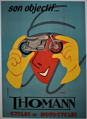 Original 1920s Very Large Thomann Cycles and Motocycles Art Deco Poster
