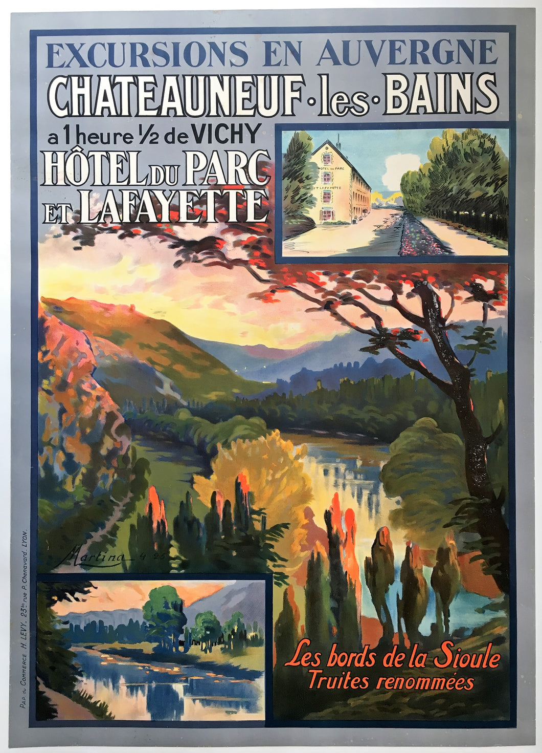 Original 1925 French Travel Poster for Chateauneuf les Bains