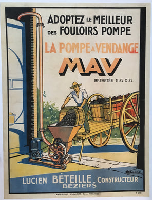 Original 1929 French Wine Press Poster