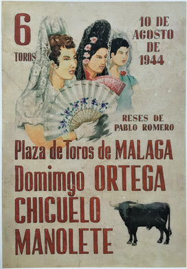 Original 1944 Spanish Bull Fighting Plaza de Toros poster