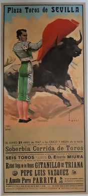 Original 1947 Sevilla Spain Bullfighting Poster