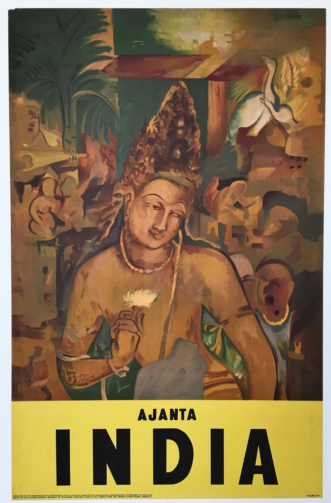 Original 1950s Ajanta, India Tourist Poster