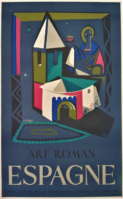 Original 1950s Spanish Travel Poster Featuring Roman Art