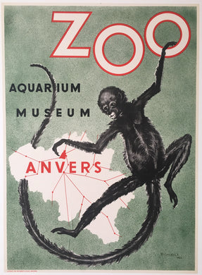 Original 1954 Antwerp, Belgium Aquarium, Zoo, Museum poster