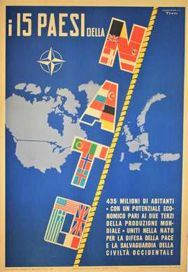Original 1957 Italian NATO Poster - Early First 15 Member Countries