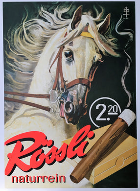 Original 1960s Rossli Large Cigar Poster, Beautiful Colors and Condition!