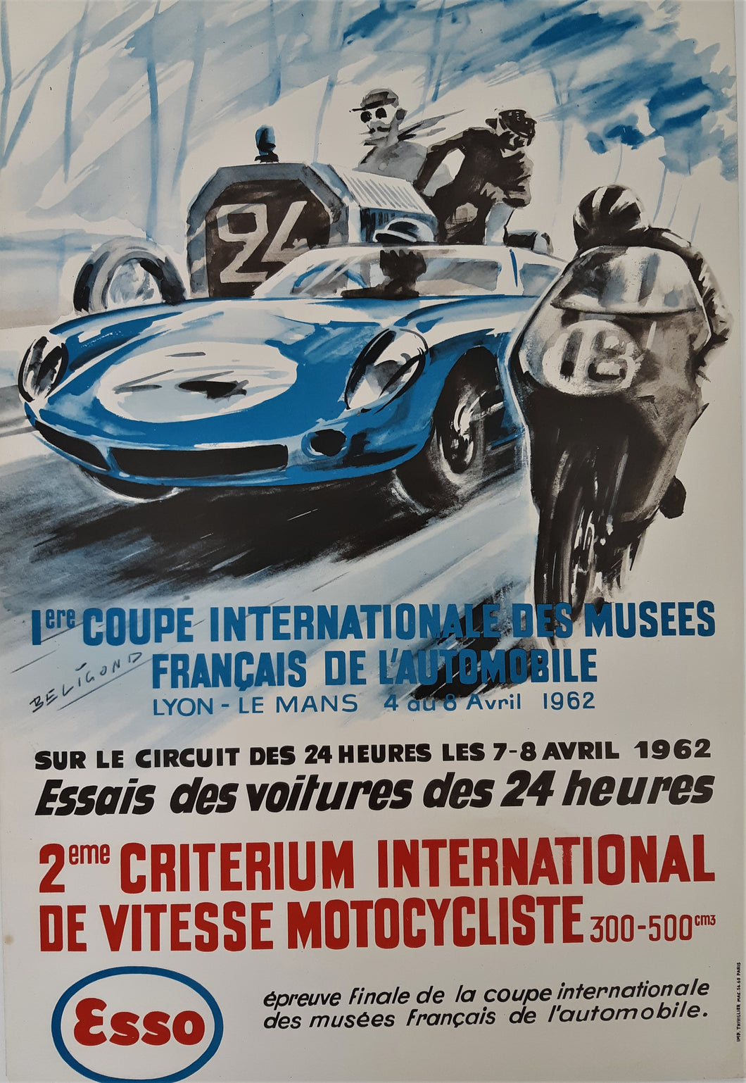 Original 1962 France Race Poster - International Museum Cup. Sponsored by ESSO.