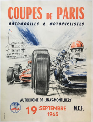 Original 1965 Coupes de Paris Racecar Poster