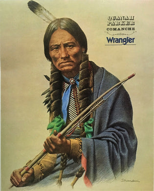 Original 1979 Wrangler Jeans Poster featuring Native American Quanah Parker.