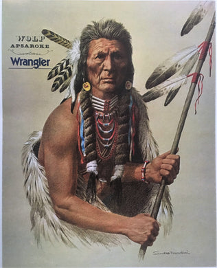 Original 1979 Wrangler Jeans Poster featuring Native American Wolf Apsaroke.